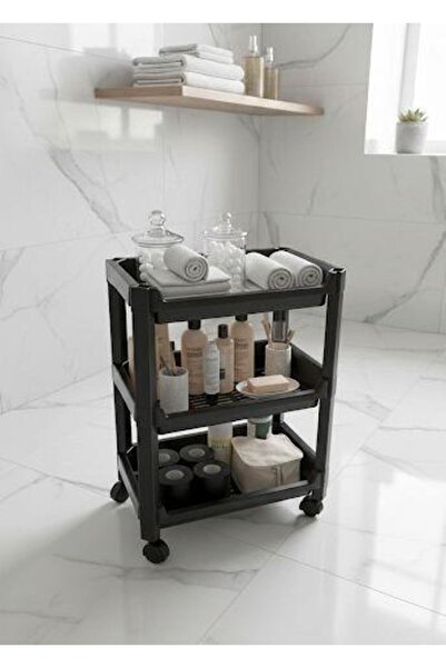 Okyanus Home 3-Tier Wheeled Wide Organizer Black