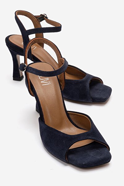 LuviShoes Elvia Navy Blue Suede Genuine Leather Women's Heeled Shoes