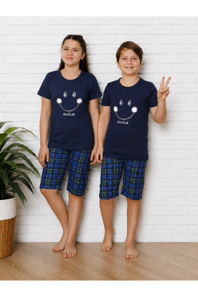 Serena Pijama copii cu maneca scurta si pantalon 3/4- culoare blemarin