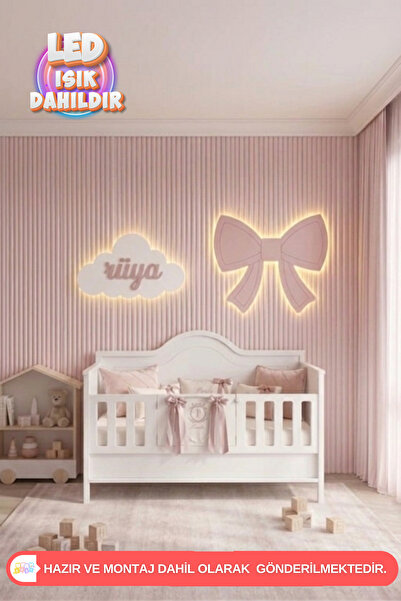UmayBabyDekor 2 ‘li bulut ve fiyonk Gece lambası Bebek Çocuk Odası Duvar Deko...