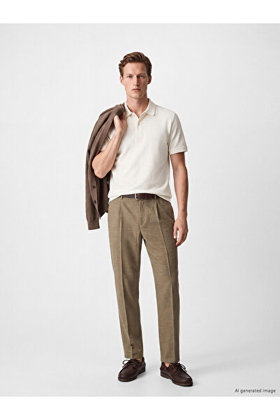 LC Waikiki Nevavm Regular Fit Linen Blend Men's Pleated Trousers with a Diffe...