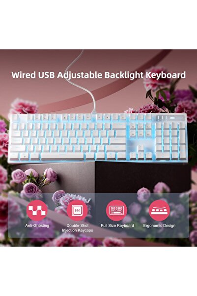 MageGee Mechanical Gaming Keyboard, Wired USB Adjustable Backlight Keyboard, New Mechanical Storm 100% Anti-ghosting Keyboard with Blue Switches for Windows PC/MAC Games (White)