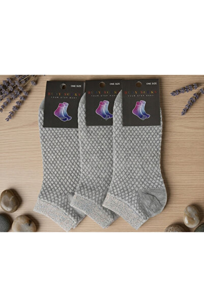 Budy Socks SİMLİ DESENLİ GRİ 3'LÜ PATİK ÇORAP
