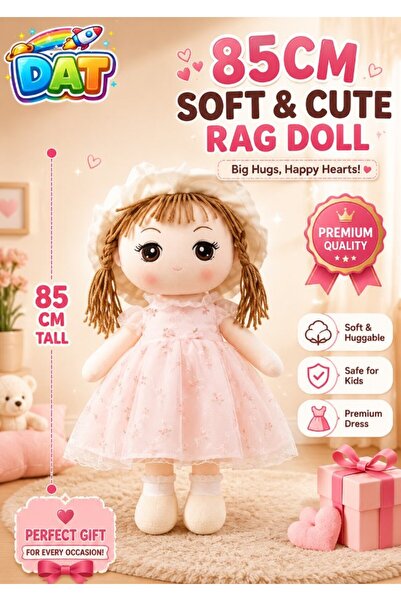 DAT Vintage Floral Plush Girl Doll 85cm Soft Stuffed Toy with Lace Bonnet & F...