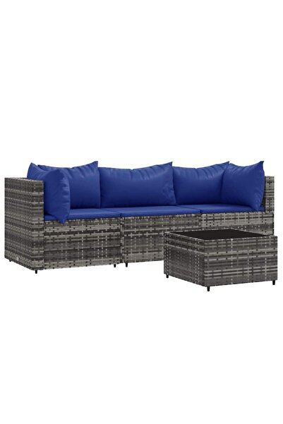 vidaxl Set mobilier de grădină cu perne, 4 piese, gri, poliratan