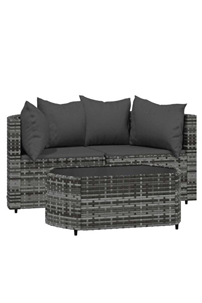 vidaxl Set mobilier de grădină cu perne, 3 piese, gri, poliratan