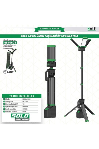 Hais AKÜLÜ SOLO AYAKLI LED PROJEKTÖR RB-İA9000 HAİSPRO