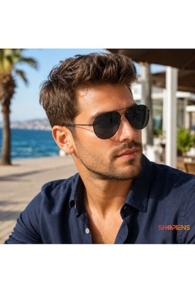 SHOPIENS Ochelari De Soare Barbati Aviator Rama Metalica Neagra Lentile Intun...