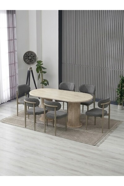 JoyMassa AURA BOHEM MASA TAKIMI 90X180 MDF MASA VE 6 ADET POLO SANDALYE