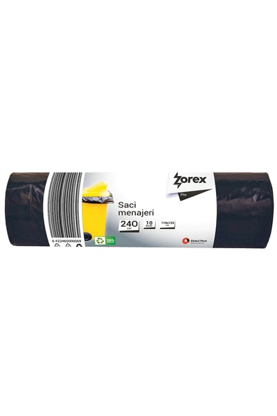 ZOREX Saci de gunoi, negri, Pro, 240L, 10/rolă, preț pentru 15 role