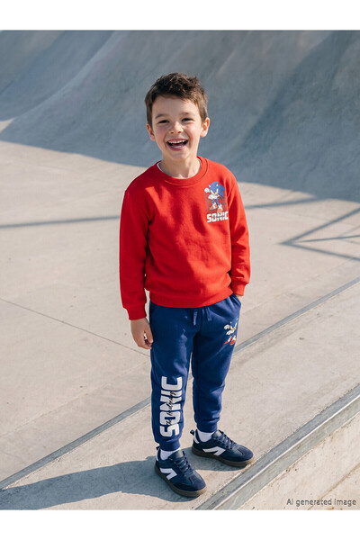 LC Waikiki Nevavm Sonic Printed Boys' Thick Sweatshirt and Sweatpants with a ...