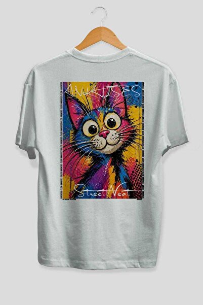 Ankhises 41 Cats for the Sake of Cat Love Printed White Oversize T-Shirt 100%...