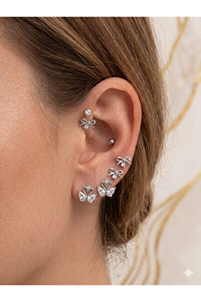 BİJU YILMAZ 26Clk19 Silver Elegant Steel Earring Set