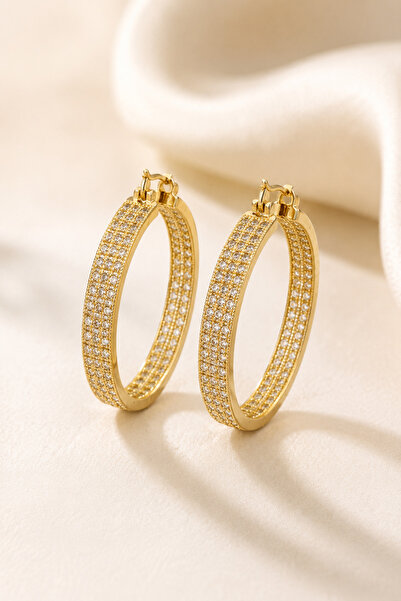 OEM Women's 14K Gold Plated Hoop Earrings, Sparkling Crystals, Luxury Stateme...
