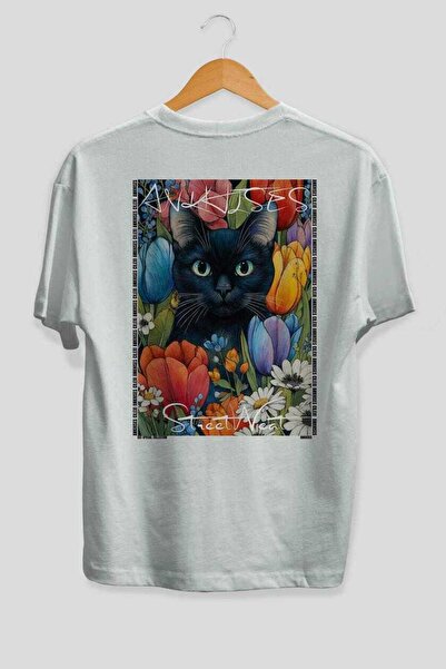 Ankhises For the Love of Cats 63 Cats Printed White Oversize T-Shirt 100% Cot...