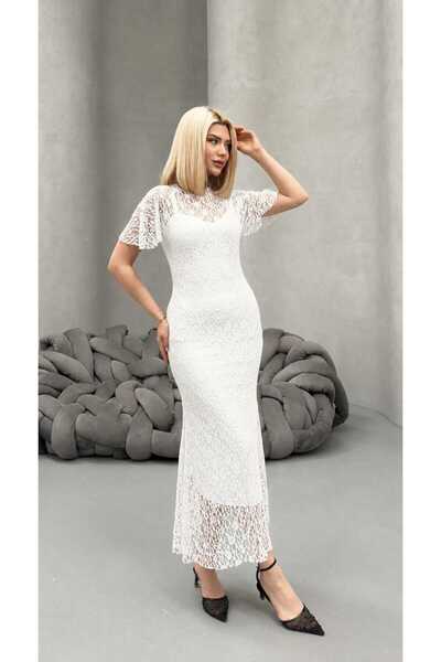 Paraf style Women's Lined Lace Midi Dress Stylish Event & Evening Combination