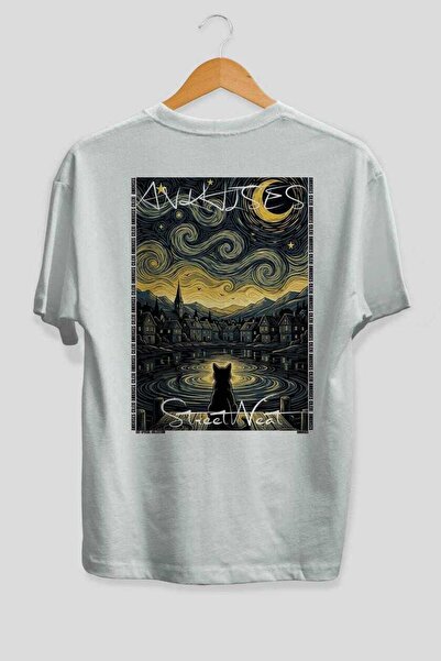 Ankhises For the Love of Cats 67 Cats Printed White Oversize T-Shirt 100% Cot...