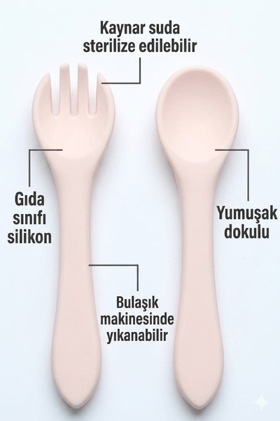 LİZYA BABY %100 Silikon Kaşık Çatal Bebek Beslenme Seti ÇATAL ve MAMA KAŞIĞI