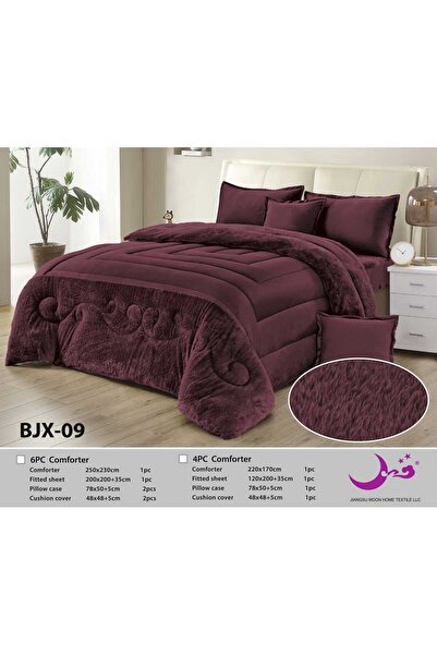 Moon Double Bed Winter Plain Fur Bedspread 6 Pieces - Plain Fur Winter Duvet ...