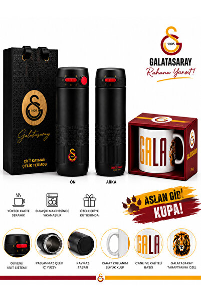 Galatasaray X LASVE NEW SEASON 550 مل ترمس فولاذي مزدوج الطبقات وكوب مع علبة ...