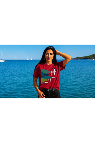 VODEXA Women's Oversize T-Shirt Planes Printed 100% Cotton T-Shirt Comfortabl...