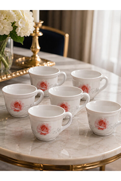 OPAL Top Bottom Set of 6 Cups with Elegant Floral Decor, 190 ml