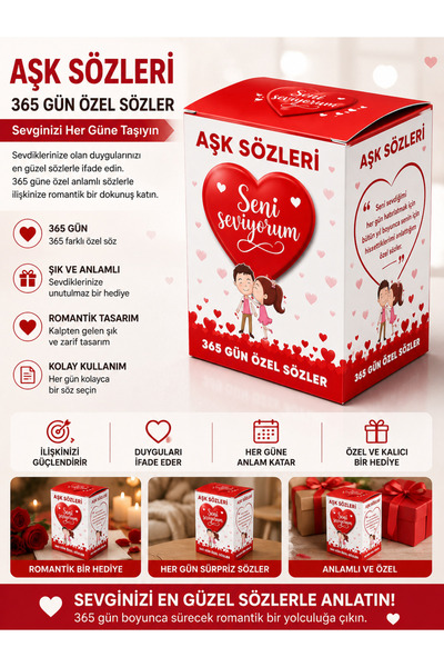 LİNALP 365 Günlük Aşk Sözleri Kutusu Sevgiliye Romantik Hediye Özel Günler İç...