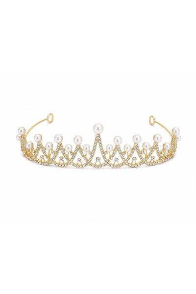 OEM Golden tiara with large vertical white pearls - elegant bridal