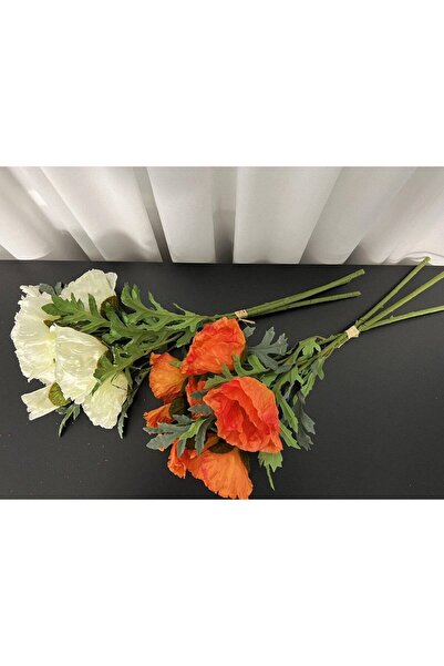 OEM Flori Artificiale Buchet Maci 3 Crengi Legati Alb