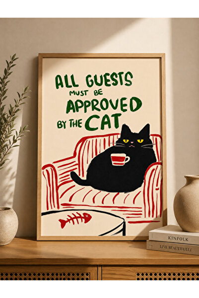 Boho wellness studio All Guests Must Be Approved By The Cat Çerçeveli Poster ...