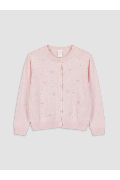 LC Waikiki Nevavm Embroidered Oval Collar Girls' Knitwear Cardigan