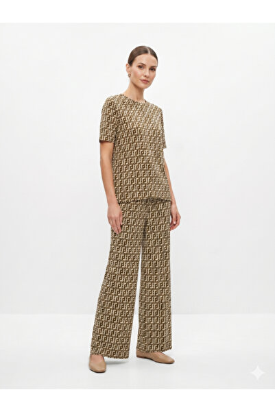 Topstar High-End Geometric Pattern Casual Pajama Set - 2-Piece Top and Wide-L...