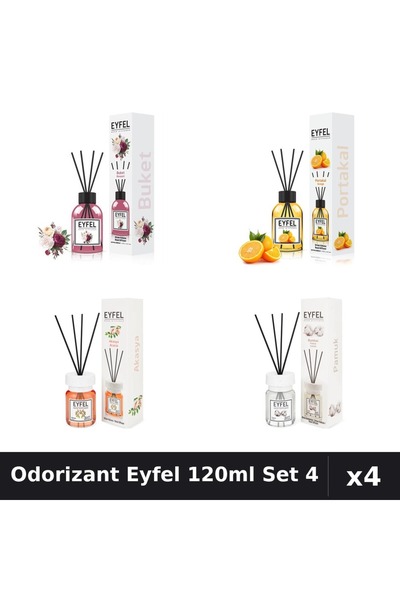 Eyfel Set 4 Odorizant Camera Betisoare 120ml - Bouquet, Portocala, Acacia, Bu...