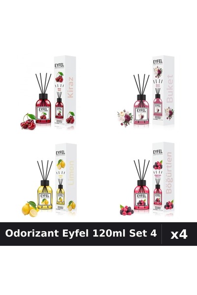 Eyfel Set 4 Odorizant Camera Betisoare 120ml - Cireșe, Bouquet, Lămâie, Fruct...