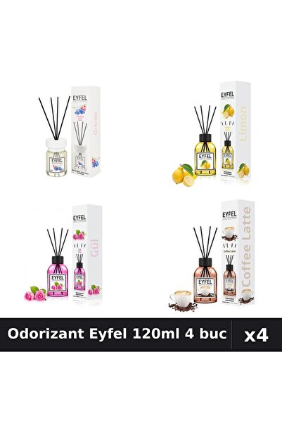 Eyfel Set 4 Odorizant Camera Betisoare 120ml - Orhidee, Lămâie, Trandafir, Cafea