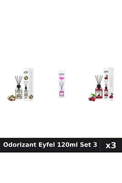 Eyfel Set 3 Odorizant Cameră Betișoare 120ml - Nucă Cocos, Bubble Gum, Cireșe