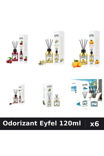 Eyfel Set 6 Odorizante Camera Betisoare 120ml - 6 Arome Asortate, Cireșe, Van...