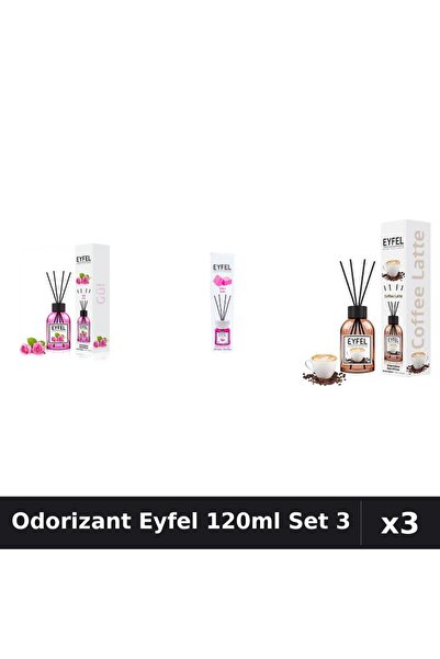 Eyfel Set 3 Odorizant Camera Betisoare 120ml - Trandafir, Bubble Gum, Cafea