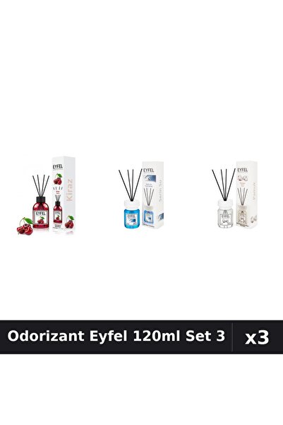 Eyfel Set 3 Odorizant Camera Betisoare 120ml - Cireșe, Cool Water, Bumbac