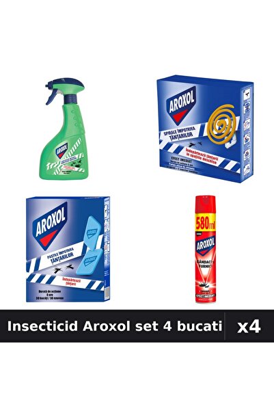 Aroxol Set 4 Insecticid - Spray 400ml + 580ml, Pastile 10+30 buc - Protectie
