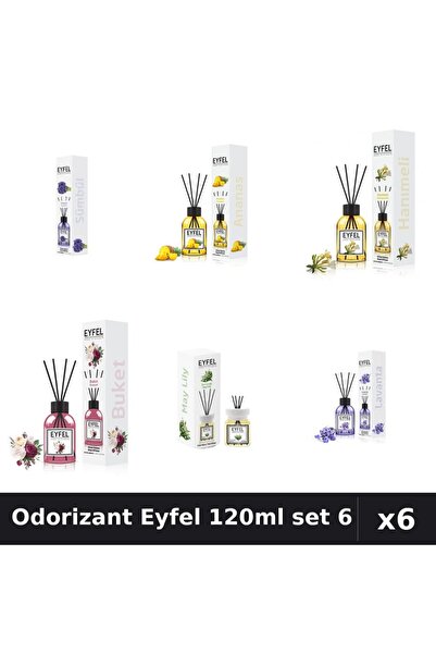 Eyfel Set 6 Odorizante Camera Betisoare 120ml - 6 Arome: Zambile, Ananas, Lav...