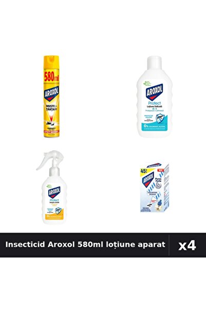 Aroxol Set 4 Insecticid - Spray 580ml, Loțiune Repelent 200ml, Aparat Electric