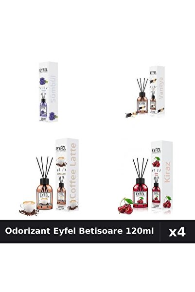Eyfel Set 4 Odorizant Camera Betisoare 120ml - Zambile, Vanilie, Cafea, Cirese