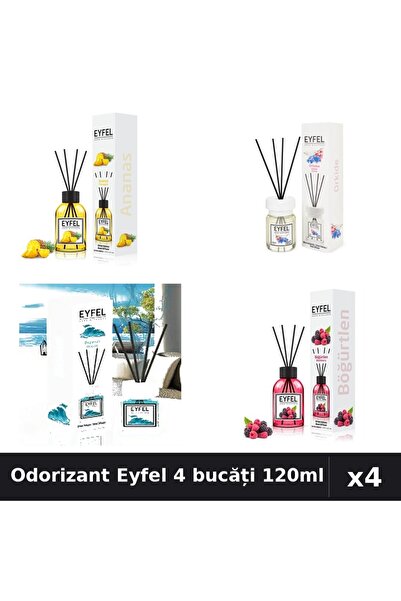 Eyfel Set 4 Odorizant Camera Betisoare 120ml - Ananas, Orhidee, Ocean, Fructe...