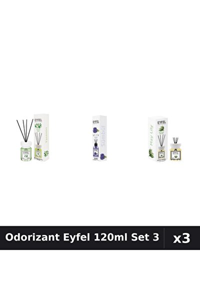 Eyfel Set 3 Odorizant Camera Betisoare 120ml - Iasomie, Zambile, Lacramioare