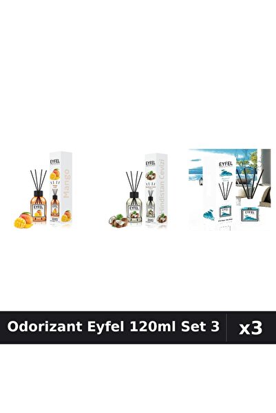 Eyfel Set 3 Odorizant Camera Betisoare 120ml - Mango, Nucă de Cocos, Ocean