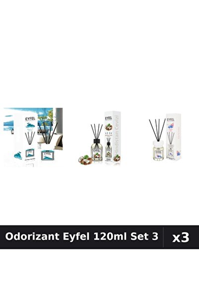Eyfel Set 3 Odorizant Camera Betisoare 120ml - Ocean, Nucă Cocos, Orhidee
