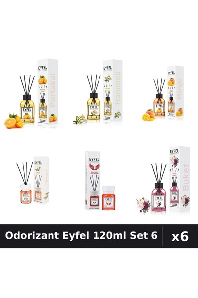 Eyfel Set 6 Odorizante Cameră Betișoare - 6 Arome Asortate, 120ml Parfum