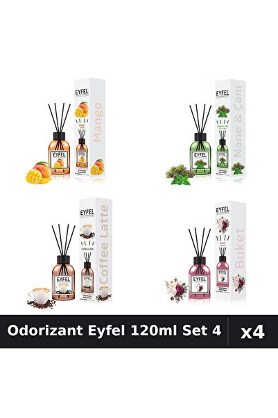 Eyfel Set 4 Odorizant Camera Betisoare 120ml - Mango, Pin Menta, Cafea, Bouquet