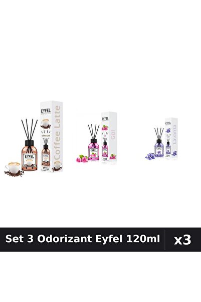 Eyfel Set 3 Odorizante Camera Betisoare, Cafea, Lavanda, Trandafir, 120 ml